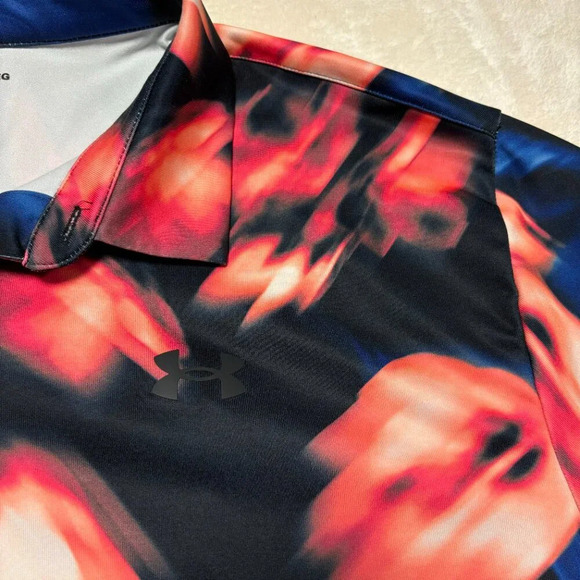 Under Armour Mens The Playoff Polo Short Sleeve Floral Blur Blue Pink XXL Golf - Picture 4 of 10